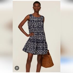 Busayo | Tiered Flounce Mini Dress Pockets Navy White X's and O's - Size M